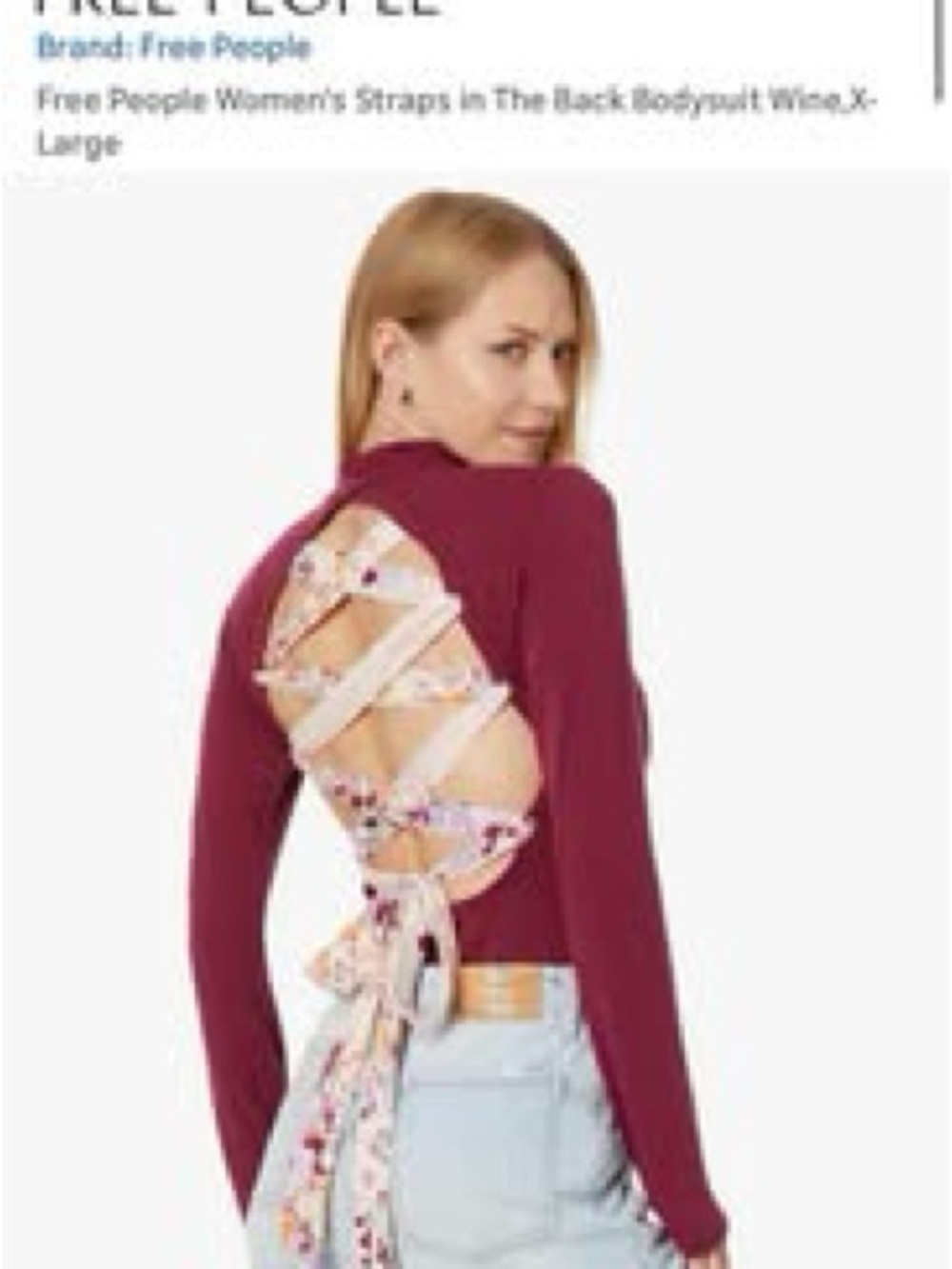 Free People Long-Sleeve Open-Back Bodysuit with Tie-Back